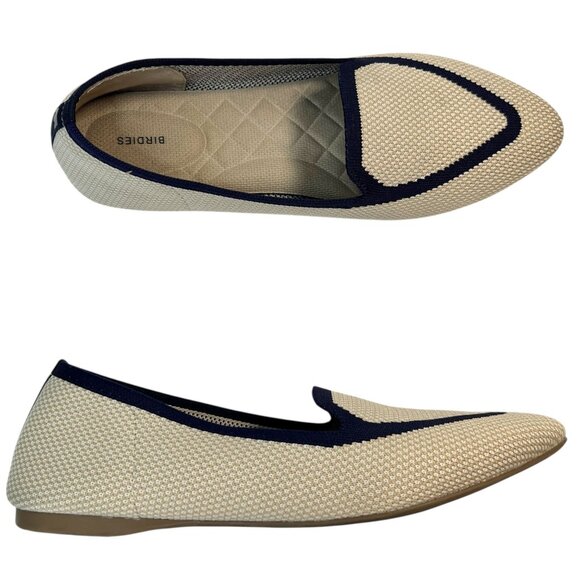 Birdies The Blackbird Pointed Toe Flats Woven Slip On Loafer Eggshell Navy 9.5 - Picture 4 of 15